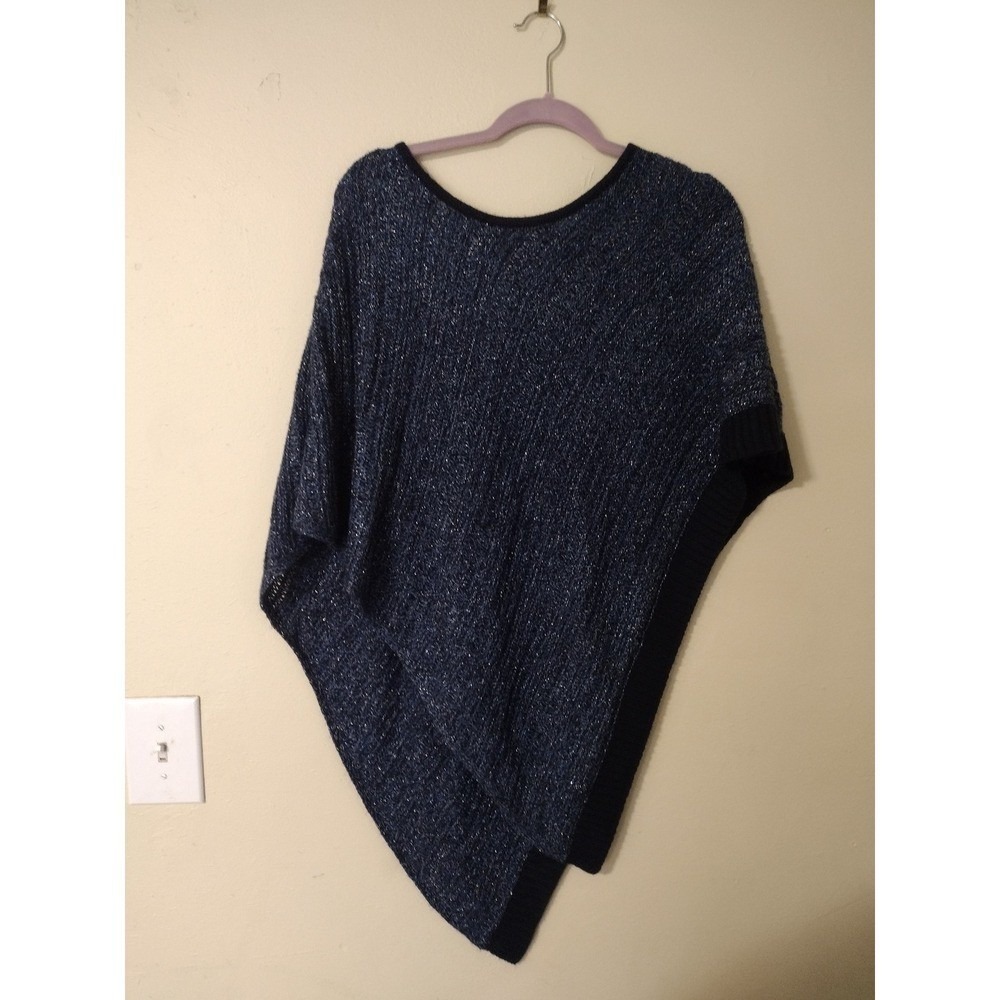 Chicos Blue Metallic Sparkle Knit Poncho Sweater Asymmetrical S/M